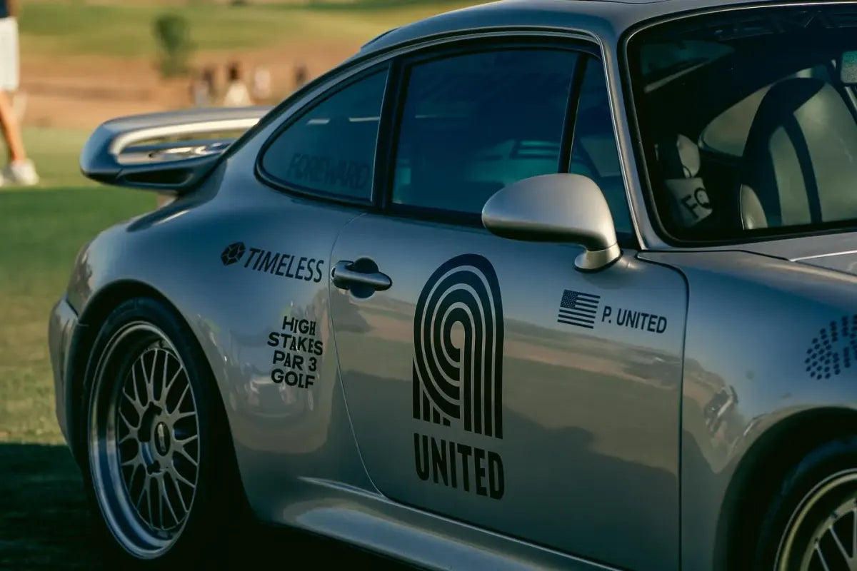 Phoenix United branded course car on the fairway at Grass Clippings Rolling Hills